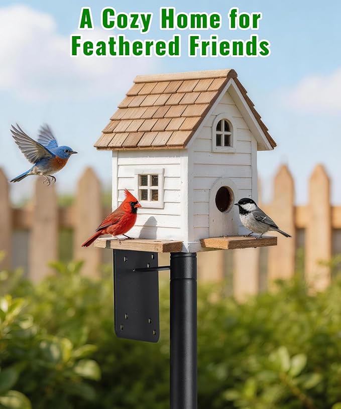 Heavy Duty Bird Feeder Pole for Outdoor, 102” Adjustable Tall Bird House Pole, 6.7 inch Wide 5-Prong Base, 1 inch Diameter Mounting Pole for Smart Bird Feeder, Bluebird House, Patios & Gardens