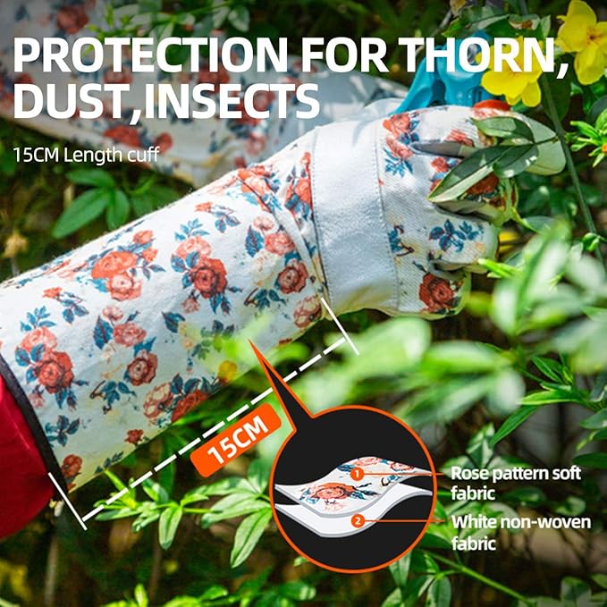 Vgo... 1-Pair Natural Genuine Goatskin Leather Gardening Gloves, Long Cuff Protection, High Dexterity Grip Gloves (Size S, White, GA9658-W)