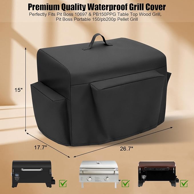 Cover for Pit Boss 10697 & PB150PPG Table Top Wood Grill, Pellet Smoker Cover for PB Portable 150/pb200p Pellet Grill,Protective 600D Heavy Duty Waterproof Cover for Pit Boss 75275