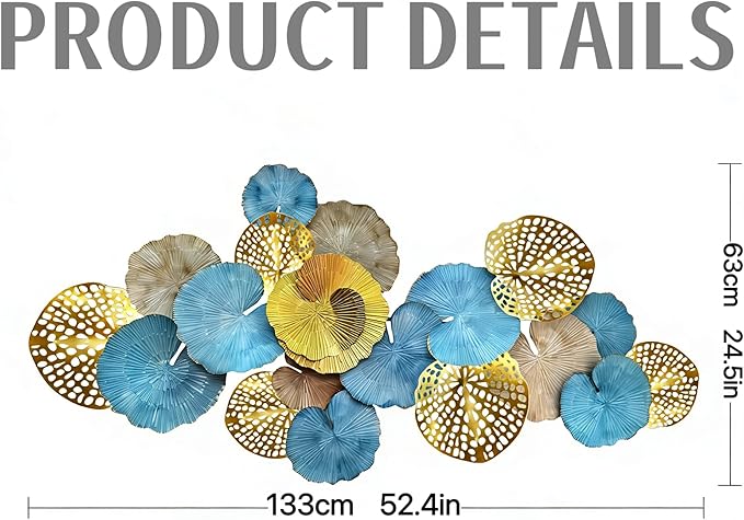 Roivikis Large Metal Wall Art Decor, 3D Abstract Lotus Leaves Wall Handcrafted Modern Decoration for Indoor Outdoor for Living Room, Bedroom, Entryway 52" x 24"