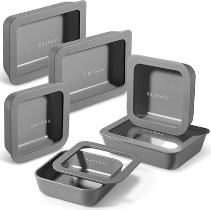 12-Piece Glass Meal Prep Containers Set with Lids (6 Containers + 6 Lids) | Microwave-Safe Airtight Seal, Oven-Safe Ceramic-Coated Glass | Zero Plastic, No PFAS/PFOA/BPA [Smoke]