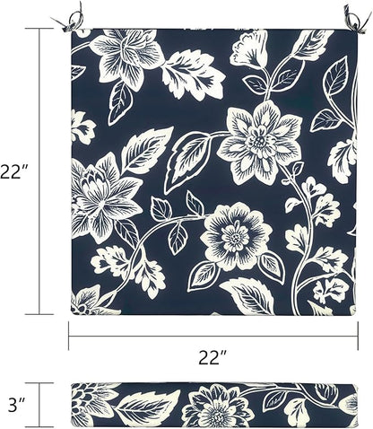 LVTXIII Outdoor Seat Cushions Set of 2 Square Chair Cushions with Ties, Patio Chair Pads for Home Office and Patio Garden Furniture Decoration 22"x22"x3", ‌Elegant Vines Navy