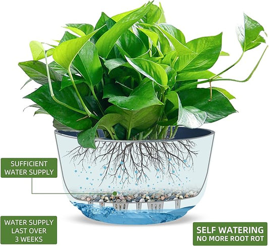 Dexceder 11.2 Inch Self Watering Hanging Planters Indoor Outdoor, Thickened Hanging Basket Flower Plant Pot (2 Pack, Deep Blue)