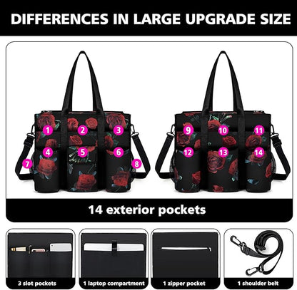 Utility Tote - Water Resistant with 19 Exterior/Interior Pockets - Large Women/Teacher/Work Bag