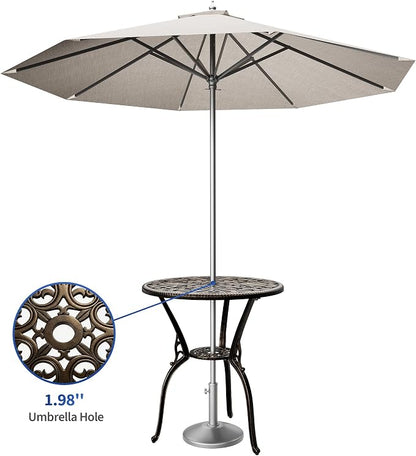 IDEALHOUSE Patio 23''Cast Aluminum Side Table with Umbrella Hole,Outdoor Small Coffee Tables,Anti-Rust Bistro Table,Round End Table,Outdoor Furniture for Indoor,Patio,Garden,Porch,Balcony,Retro Bronze