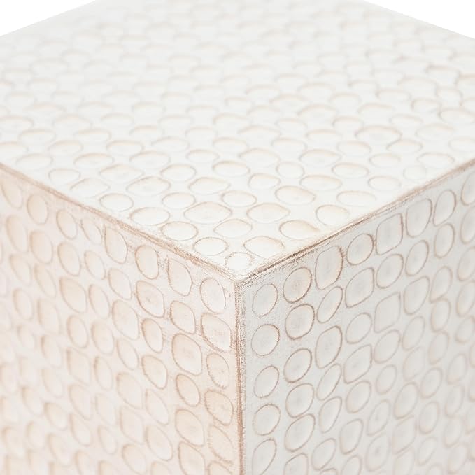 Christopher Knight Home Jeanie Outdoor Side Table Lightweight Concrete, Patio End Table Cube, MGO Fluted Coffee Table for Outside, Garden, Backyard, Poolside Accent Table, White Wash
