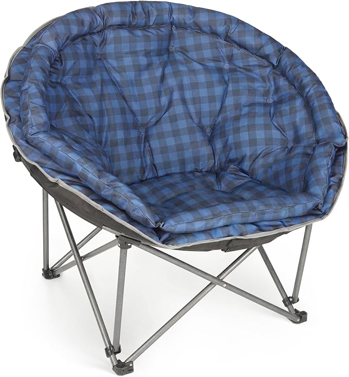 Oversized XXL Folding Round Camping Chair,Super Comfy Padded Moon Camp Chairs,Heavy Duty Supports 200 Kg Outdoor Lawn Chairs for Adults,Perfect for Indoor,Family Camping,Hiking,Picnics and Garden