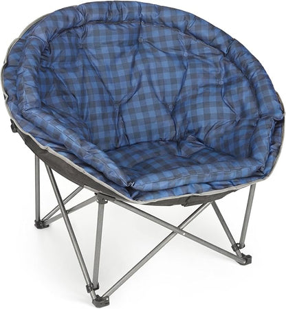 Oversized XXL Folding Round Camping Chair,Super Comfy Padded Moon Camp Chairs,Heavy Duty Supports 200 Kg Outdoor Lawn Chairs for Adults,Perfect for Indoor,Family Camping,Hiking,Picnics and Garden