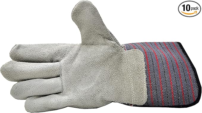 G & F PRODUCTS 5025L-5 Premium Suede Leather Work Gloves with Extra Long Rubberized Safety Cuff, 5 Pair Pack (Pack of 10)