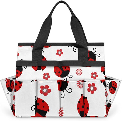Ladybug Gardening Tool Bag,Heavy Duty Garden Tote Bag,Portable Oxford Flower Gardening Storage Basket Organizer Handbag with Pockets Handle,Hand Tools Gifts for Outdoor Garden Lawn Yard