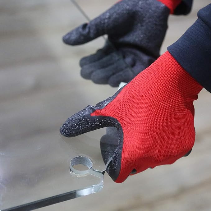 Evridwear Crinkle Latex Rubber Hand Coated Safety Work Gloves for Men Women General Multi Use Construction Warehouse Gardening Assembly Landscaping,Red X-Large 120 Pairs Pack