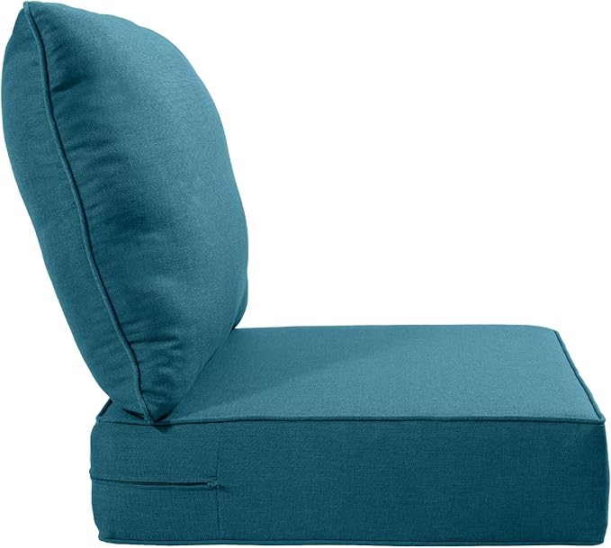 Luxury 24x24x6 Inch Outdoor Deep Seat Cushions Set of 6 - Comfortable Patio Zipper Chair Cushion for Outside Wicker Dining Rocking Swivel Chairs Loveseat Couch Sectional Sofa - Peacock Blue