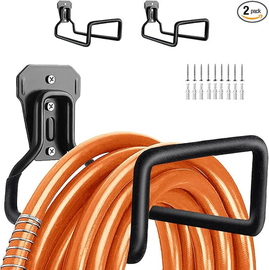 Hose Holder Wall Mount, Heavy Duty Hose Hanger for Outside Metal Hook for Water Hoses Outdoor Organizer Study Rack for Garden Hoses, 2 Pack