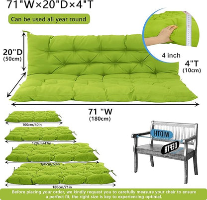 Outdoor Swing Cushions 3 Seater Waterproof, Replacement Bench Cushions for Outdoor Patio Furniture with Backrest, Porch Swing Cushion with Ties for Lawn and Garden (Grass Green, 40x71in)