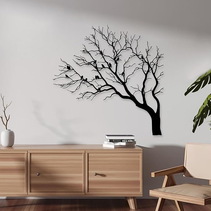 Rajukit Tree of Life Metal Wall Art,Outdoor Metal Tree Wall Sculpture with Branch & Birds, Nature-Themed Wall Hangings for Garden, Patio, or Living Room Decor