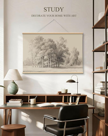 VIYYIEA Extra Large Size Canvas Wall Art, 54x36 Inch Vintage Tree Landscape Sketch, Black and White Nature Wall Decor for Living Room, Bedroom, Above Sofa