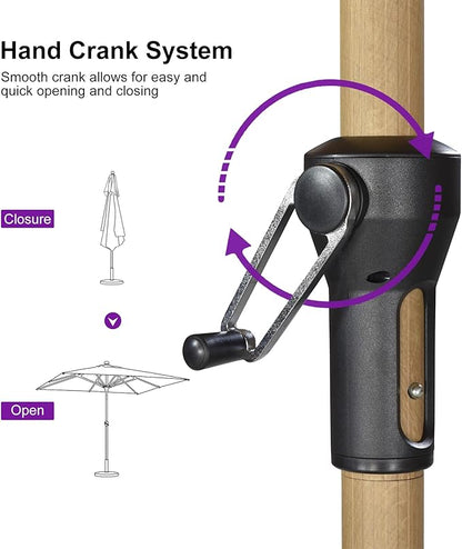 PURPLE LEAF 6' x 9' Market Umbrella Outdoor Table Umbrella Aluminum Patio Umbrella with Push Button Tilt & 8 Sturdy Ribs and Crank Rectangular Sun Umbrella for Pool Backyard Beach, Beige