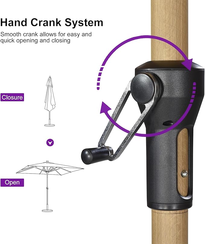 PURPLE LEAF 6.5' x 10' Patio Umbrella Outdoor Table Umbrella Aluminum Market Umbrella with Push Button Tilt & 8 Sturdy Ribs and Crank Rectangular Sun Umbrella for Pool Backyard Beach, Beige