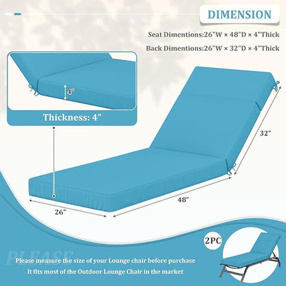 2 Pcs Chaise Lounge Cushions Outdoor, 80" L X 26" W X 4" D Lounge Chair Cushions for Outdoor Furniture, High-Density Foam Patio Chaise Cushion-Waterproof Fade-Resistant ThickPatio lounge chair cushion