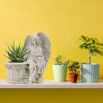 Hemoton 1Pc Artistic Flower Pot Creative Vintage Style Angel Planter Statue for Home Decor Garden Ornament Decorative Outdoor Flowerpot for Lawn and Patio Beige