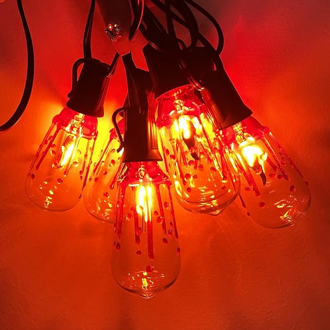 GOOTHY 10 Pack Halloween Flicker Flame Replacement Bulbs, ST40 Bloody Drop Bulbs with Red Flickering Flame for Outdoor String Lights, Party Haunted House, 1W E17 Intermediate Base Bulb