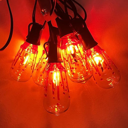 GOOTHY 10 Pack Halloween Flicker Flame Replacement Bulbs, ST40 Bloody Drop Bulbs with Red Flickering Flame for Outdoor String Lights, Party Haunted House, 1W E17 Intermediate Base Bulb