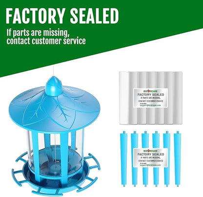 Birdream Bird Feeders for Outdoor Hanging, Assembly Required, 1-Min Easy Setup, Charming Castle Design, Attracting Cardinals Chickadees Goldfinches & Sparrows - Blue