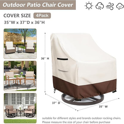 Waterproof 4 Pack Outdoor Swivel Chair Cover for Patio Chair Size Up to 33" W x 35" D x 36" H inch,Outdoor Lawn Patio Furniture Covers (Beige)