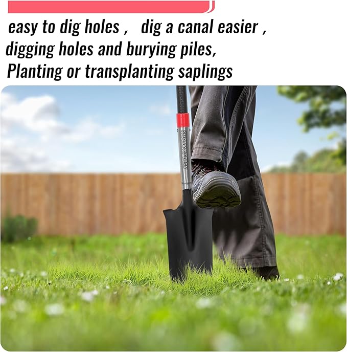 SHARK ATTACK Spade Shovel, 43in Heavy Duty Drain Spade for Digging, Ergonomic No-Slip H-Grip Handles, Oversized Steps and D Handle for Gardening, Land Management, Yard Work, Farming and Transplanting