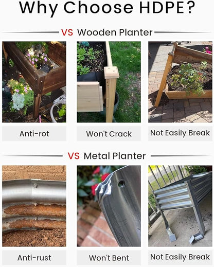 Small HDPE Raised Garden Bed, Elevated Planter Box with Legs, Outdoor All-Weather Planter Raised Beds for Seeds, Herb, Flower, Vegetable (Grey)