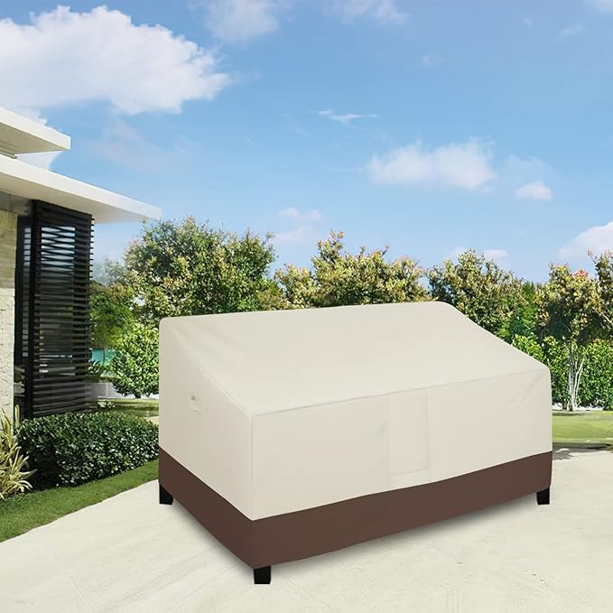 Easy-Going Outdoor Loveseat Cover - Heavy Duty 2-Seater Patio Couch Cover with Air Vent (90Wx35Dx33H inch, Beige/Dark Brown)