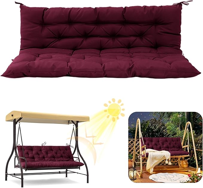 2/3 Seater Swing Replacement Cushion, Waterproof Porch Swing Cushions with Backrest, Thickened Bench Cushions for Outdoor Furniture, for Outdoor Patio Swing (Claret Red, 47 * 40 in)