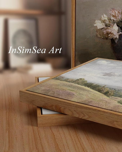 InSimSea Framed Canvas Prints Art Vintage Decor, Countryside Lakeside Landscape Paintings, Large Prints, Vintage Retro Hanging Wall Decorations for Bathroom Bedroom Living Room, 20"x30"