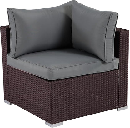 7-Piece Patio Furniture Set - Outdoor Sectional Sofa Set with Cushions and Glass-Top Coffee Table for Gardens, Poolside, Backyards and Porches, Wine/Grey