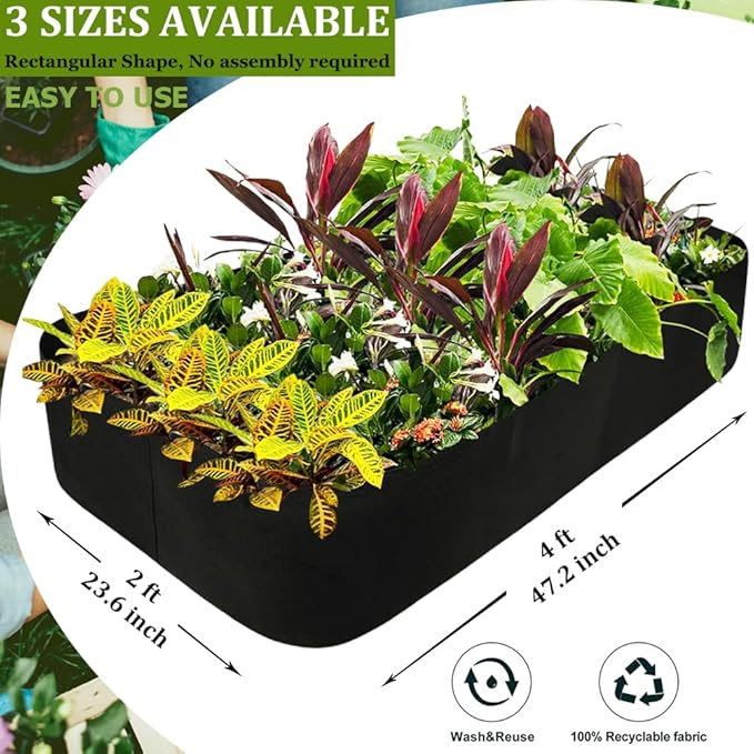 Fabric Raised Garden Bed, 58 Gallon 2 Grids Rectangle Garden Grow Bags, 2x4 FT Breathable Planter Raised Beds for Growing Vegetables Flowers Herb, Raised Planters for Outdoor Plants