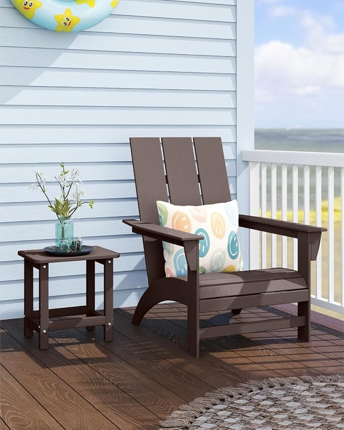 Set of 2 HDPE Outdoor Side Table, Weatherproof Small Outdoor Table for Adirondack, 16.6-Inch Patio Square End Tables for Garden, Backyard, Porch, Deck, Balcony, Poolside (Coffee)