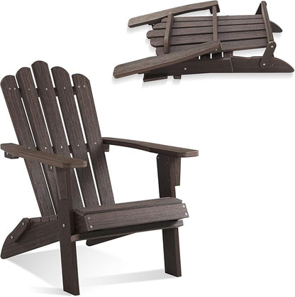 Folding Adirondack Chair, HDPE Adirondack Chairs, All-Weather Resistant Lawn Chairs,Patio Firepit Chairs for Garden- 15min Assembly 350 Lbs