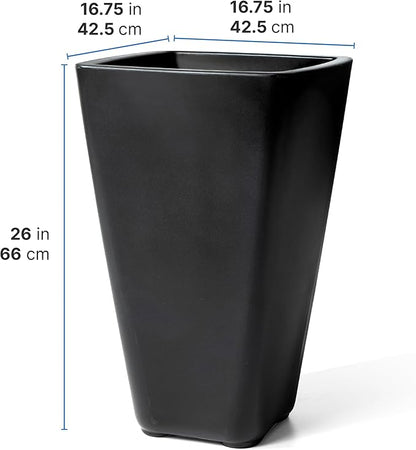 Step2 Bridgeview Tall Square Planter, Large Planters for Outdoor Plants, Gardening and Flower Pot for Patio or Porch, Efficient Drainage, Durable Plastic, Onyx Black, 2-Pack