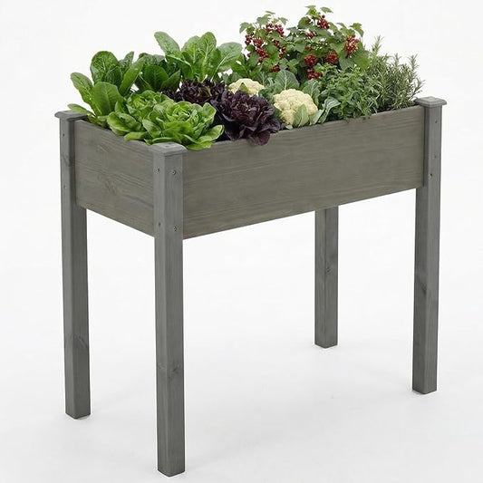 NEWBULIG Raised Garden Bed with Legs 34x18x30in,Elevated Wood Planter Box Stand for Outdoors Garden Balcony Courtyard,Natural Wood 400 Pound Capacity, for Planting Herbs Flowers Vegetables,Dark Grey