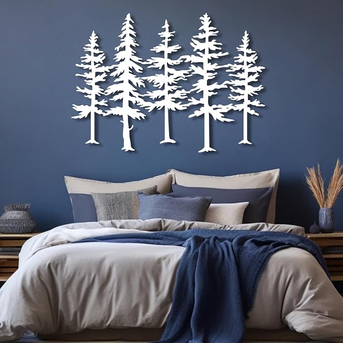 Yemwot Pine Tree Metal Wall Art, Big Pine Trees Metal Wall Art, Nature and Forest Decor, Nature Lover Gift (Sliver-Tree2, 48"x 35"| 124x90cm)