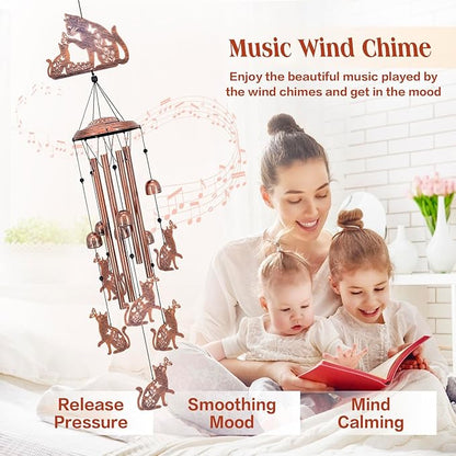 Cat Wind Chimes Outdoor Cat Gifts for Women Men Mom Gardening Birthday Gifts Metal Memorial WindChimes for Outside/Indoors, Lawn, Patio, Yard Art, Garden Decor, Yard Decorations