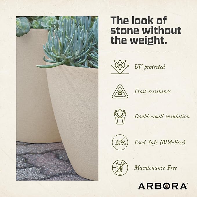 ARBORA 20" Mykonos Square Polyresin Indoor and Outdoor Planter with Classic Cream Finish - Durable, All Season, Weatherproof, Lightweight, Large Plant Pot for Patio, Garden, Deck, Entryway