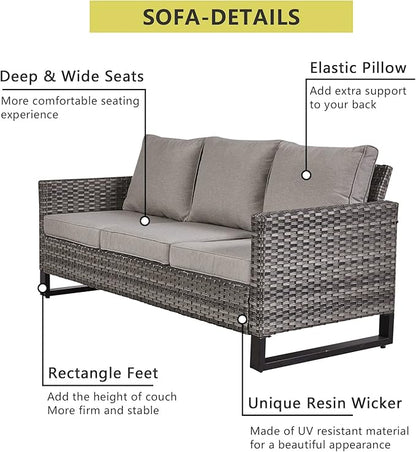 HUMMUH 6 Piece Patio Furniture Set Outdoor Sectional Sofa,PE Wicker Patio Swivel Rocker Chairs with Ottomans Side Table for Porch,Garden,Backyard