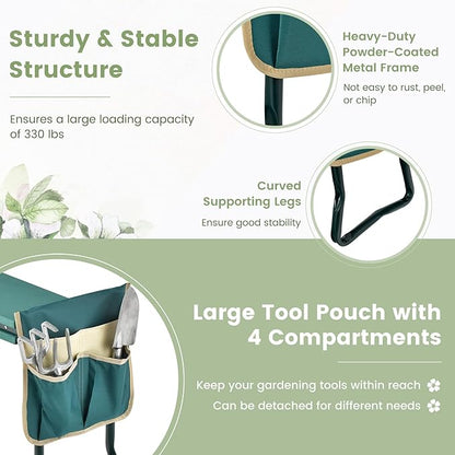 Goplus Garden Kneeler and Seat, Heavy-Duty Garden Bench w/Large Tool Pouch, Widen EVA Foam Kneeling Pad, Portable Gardening Gift for Women Men Seniors, Foldable Garden Stool for Kneeling & Sitting