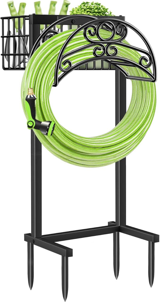 TomCare Garden Hose Holder Upgraded Water Hose Holder Heavy Duty 4 Spikes Hose Hanger Holds 160 Feet Hoses Stable Freestanding Hose Storage Organizer for Outside Yard
