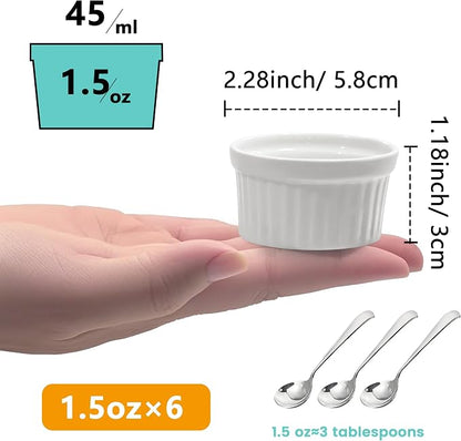 Cinf 1.5 oz Ceramic Ramekins, Set of 6, Baking Cups for Desserts and Sauces | Porcelain ramekins, safe for oven, microwave & dishwasher, perfect for crème brûlée, soufflé, custard and dipping sauces
