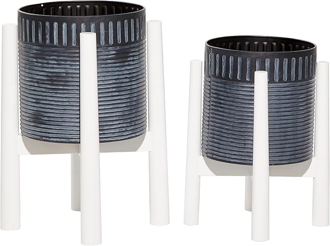 Deco 79 Modern Metal Round Planter, Set of 2 18", 15"H, Black
