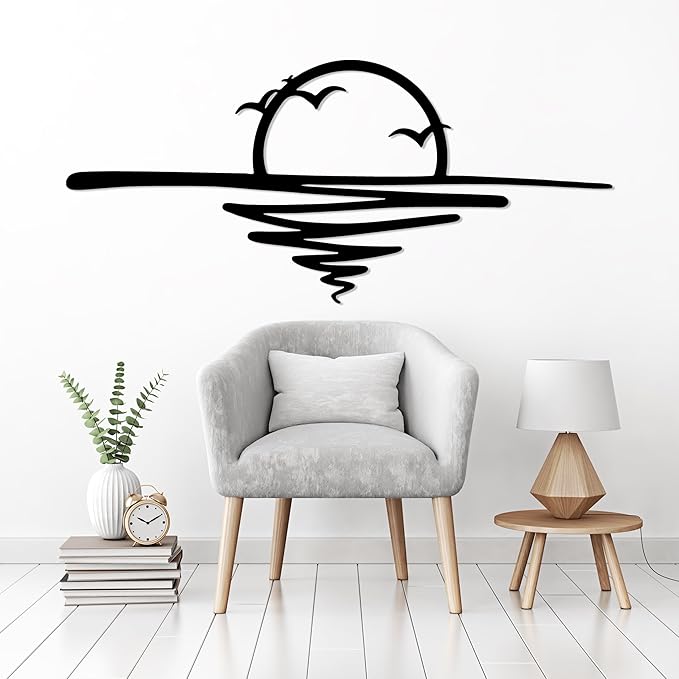 Sunrise Metal Wall Art, Sunset Metal Wall Decor for Living Room, Sunshine Line Art Home Decor Outdoor Indoor, Sun Design Modern Artwork for Walls, Abstract Sunset Wall Decor, Housewarming Gifts