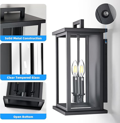 Dusk to Dawn Modern Outdoor Wall Lights,Medium Modern Outdoor Lanterns for Patio,Front Door,Garage,Waterproof Porch Light Fixture,Black Exterior Wall Sconce Light Fixtures E12 Base,1 Pack