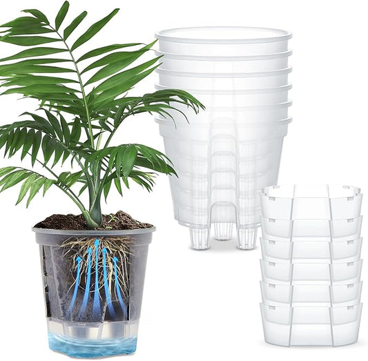 Wonderjune Self Watering Pots for Indoor Plants with Deep Reservoir and High Drainage Holes for Outdoor Plants and Flowers, Bare Root Planter(4.72'',Clear,6 Pcs)